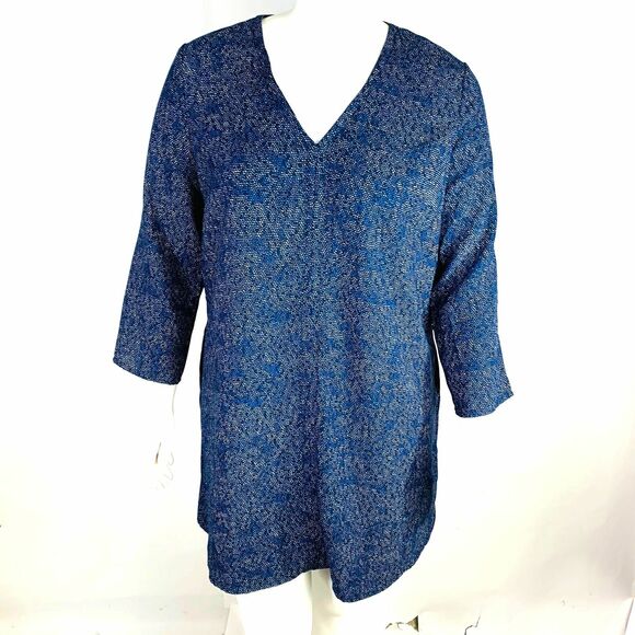 Gap Womans Sz XL Dress Blue Abstract 3/4 Sleeve Pockets V Neck Pockets - Picture 2 of 8